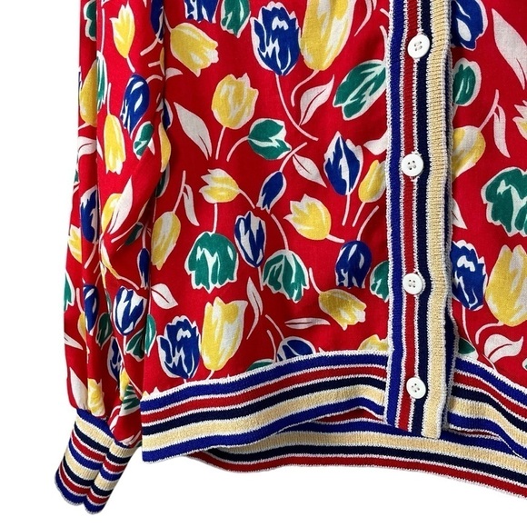 Castleberry Floral Tulips Lightweight Cardigan Sweater Red Blue Yellow Size 12 - Picture 5 of 10
